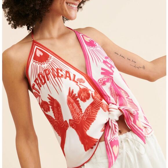 FARM Rio Tops - Farm Rio Tropical Dream Halter Top Bandana Blouse